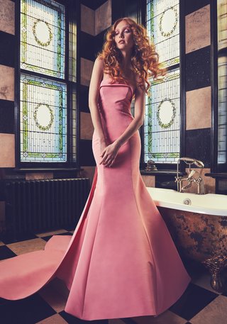 "Peony" by Sareh Nouri peony-sareh-nouri-spring-2018-pink-trumpet-silk-faille-gown-straight-across-neckline-detachable-bow