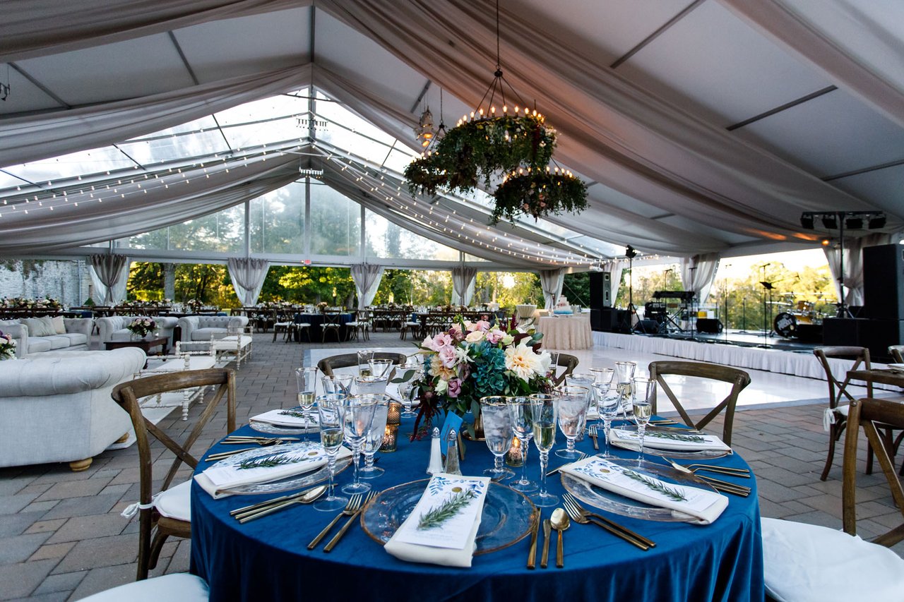 Navy Blue Linens at Tent Wedding