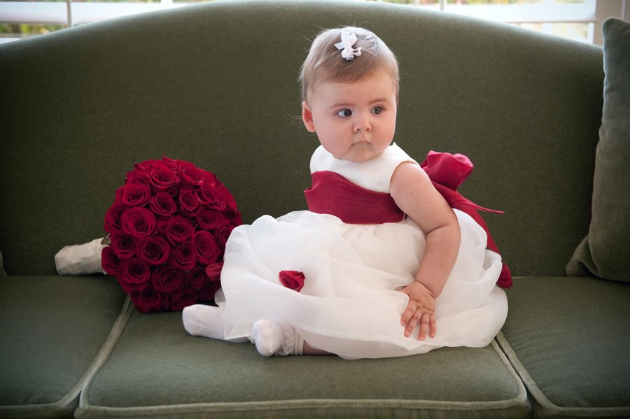 flower girl dress with red sash
