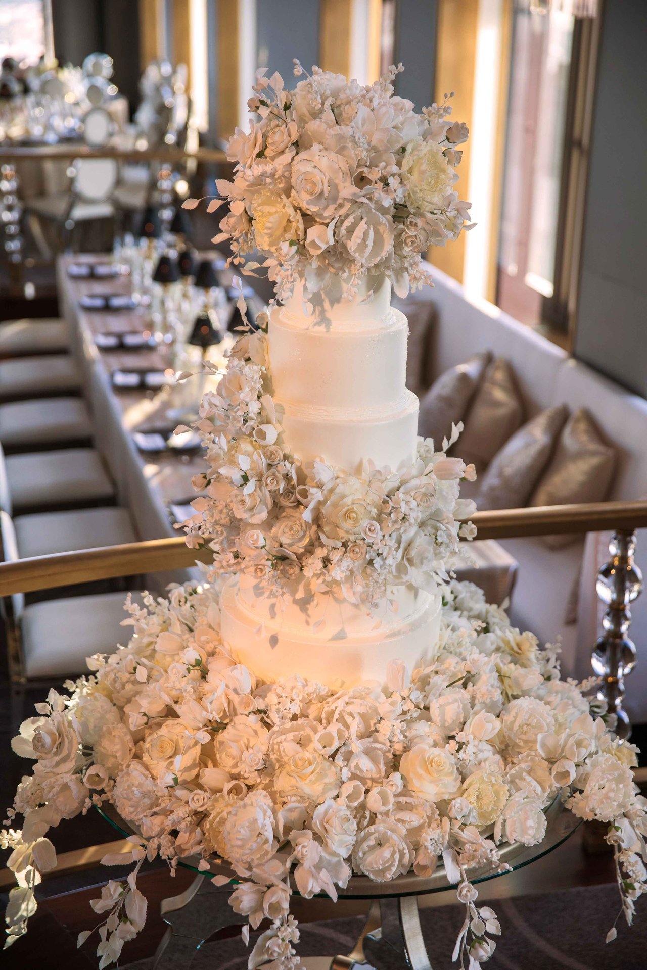 Tall Cake with Lots of Sugar Flowers