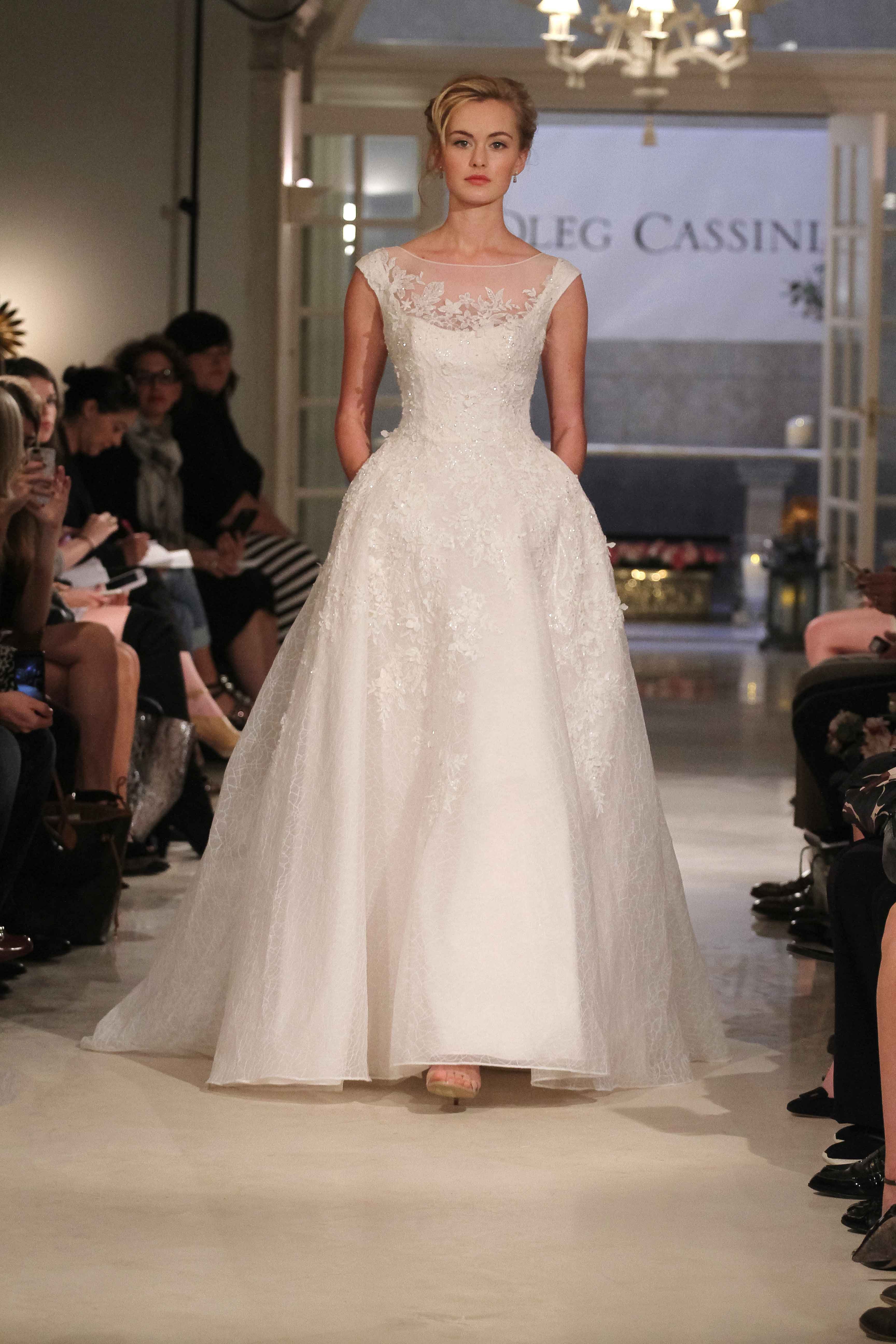 Oleg Cassini Floral Embroidered Gown
