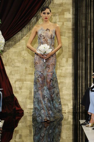 "Meili" by THEIA Fall 2016 sheer-blue-print-wedding-dress-with-illusion-neckline-by-theia