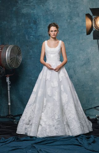 "Halle" by Sareh Nouri sareh-nouri-fall-2019-bridal-collection-wedding-dress-halle-a-line-gown-with-embroidered-lace