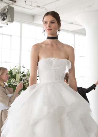 Ruffled Ball Gown by Marchesa Bridal marchesa-bridal-spring-summer-2018-strapless-ball-gown-lace-detailing-ruffled-skirt