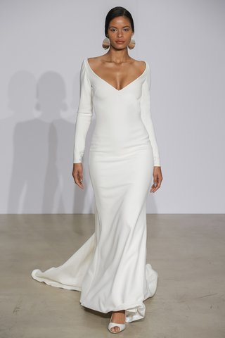 Look 4 by Justin Alexander justin-alexander-fall-2018-long-sleeve-crepe-gown-with-illusion-beaded-back-wide-v-neck