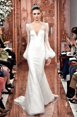 "Caroline" by THEIA caroline-by-theia-spring-2019-blanc-chantilly-lace-gown-with-balloon-sleeve