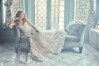 "Chelsea" by Sareh Nouri chelsea-by-sareh-nouri-spring-2018-natural-waist-gown-sweetheart-neckline-3d-lace-sweep-train