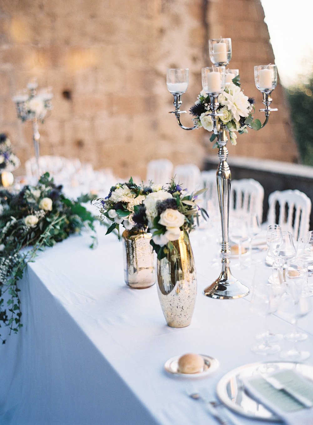 Mercury Glass Vases with Flowers