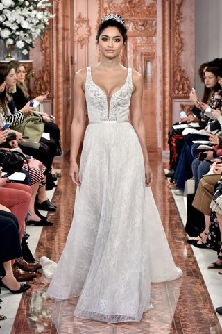 "Jacklyn" by THEIA jacklyn-by-theia-spring-2019-ivory-chantilly-lace-ball-gown-over-silk-organza-silver-details