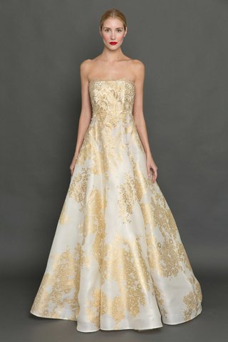 "Tiana" by Francesca Miranda francesca-miranda-fall-2017-tiana-gold-print-organza-embroidered-lace-applique