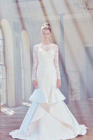 "Olah" by Sareh Nouri sareh-nouri-spring-2019-swan-lake-collection-wedding-dress-olah-lace-sheer-long-sleeve-gown-ruffles