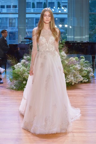 "Rhapsody" by Monique Lhuillier monique-lhuillier-fall-2017-bridal-collection-rhapsody-wedding-dress-sheer-long-sleeves-flowers