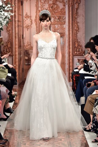 "Stephanie" by THEIA stephanie-by-theia-spring-2019-ivory-threadwork-dress-crystal-sequin-embroidery-tulle-overskirt
