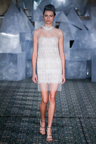 "Karo" by Mira Zwillinger mira-zwillinger-spring-2019-wedding-dress-karo-short-mini-dress-tulle-layer-gown-sheer-neckline