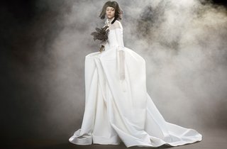 "Fantine" by Vera Wang vera-wang-spring-2018-fantine-off-the-shoulder-faille-gown-3-4-length-sleeve-draped-high-neck