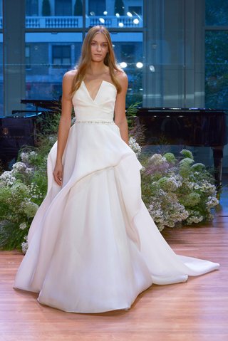"Emerson" by Monique Lhuillier monique-lhuillier-fall-2017-bridal-collection-emerson-silk-wedding-dress-ball-gown-v-front-tufted