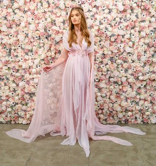 Michael Costello S/S 2018 Look 2 michael-costello-spring-summer-2018-bridal-couture-collection-grecian-wedding-dress-pink-flowy-gown