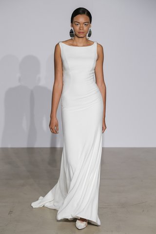 Look 3 by Justin Alexander justin-alexander-fall-2018-crepe-fit-and-flare-gown-with-illusion-back-detail