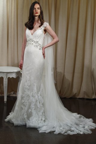 "Lizzy" Dress lizzy-sheath-dress-with-tulle-cape-by-badgley-mischka