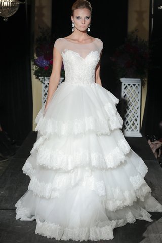 Isabelle Armstrong Fall 2016 Tiered Ball Gown tiered-lace-trim-wedding-dress-with-illusion-sleeves-by-isabelle-armstrong-fall-2016