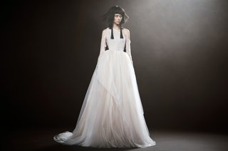 "Englantine" by Vera Wang vera-wang-spring-2018-englantine-nude-tulle-ball-gown-one-shoulder-overlay-detail-silk-organza