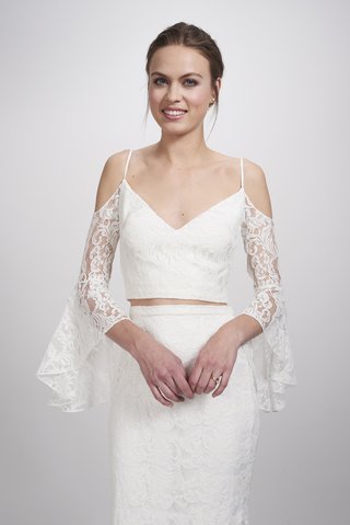 "Mariel" Top by THEIA lacy-bridal-top-with-a-v-neckline-thin-straps-and-off-the-shoulder-sleeves-with-lace-details-by-th
