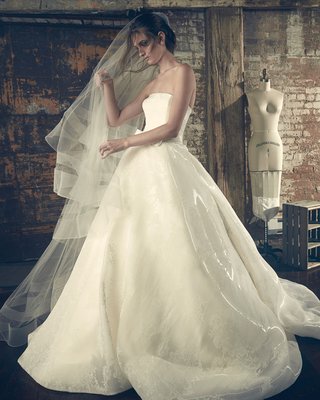 "Elle" by Sareh Nouri sareh-nouri-fall-2018-wedding-dress-elle-ball-gown-straight-across-strapless-neckline-organza-veil