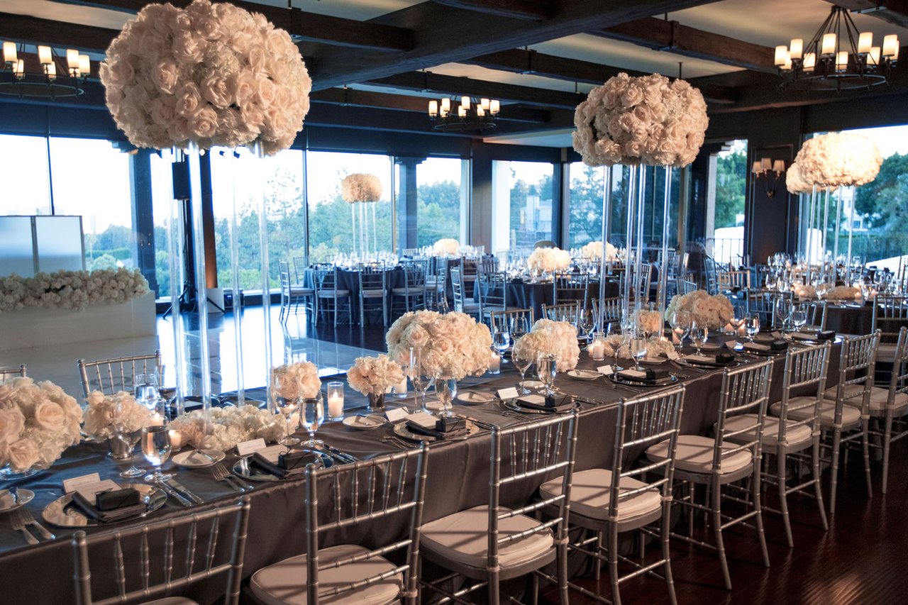 Long Reception Table with Grey Linens