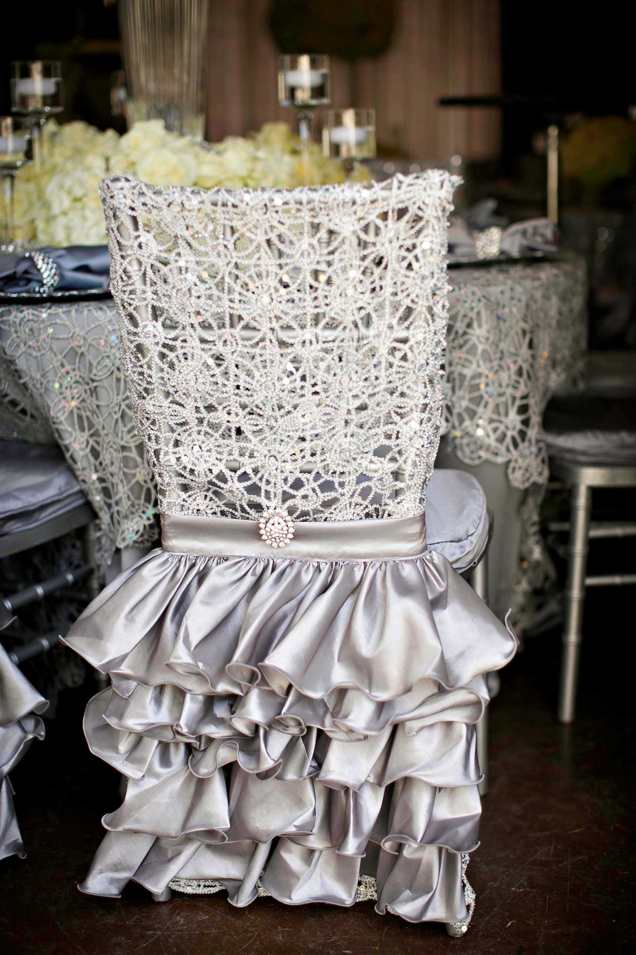 Ruffled Silver Chair Cover