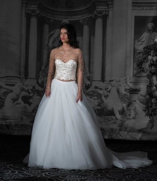"Francesca" by Sarah Jassir 2016 sarah-jassir-la-dolce-vita-2016-two-piece-wedding-dress-with-gold-beaded-long-sleeve-bodice