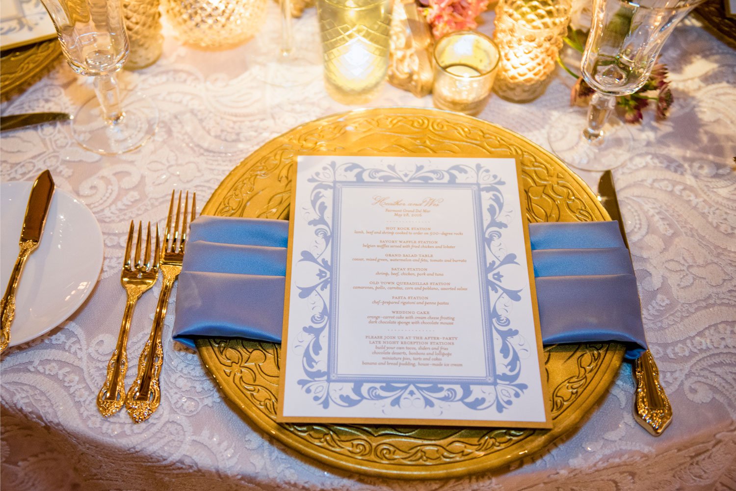 Gold Charger Plate & Light Blue Napkin