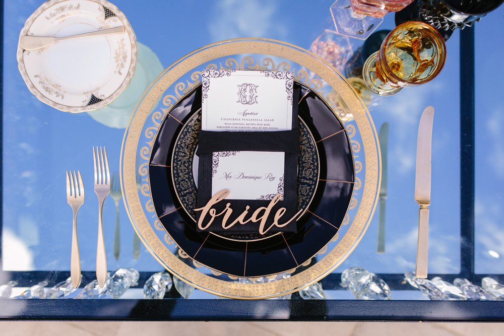 Bride's Place Setting on Mirror Top Table