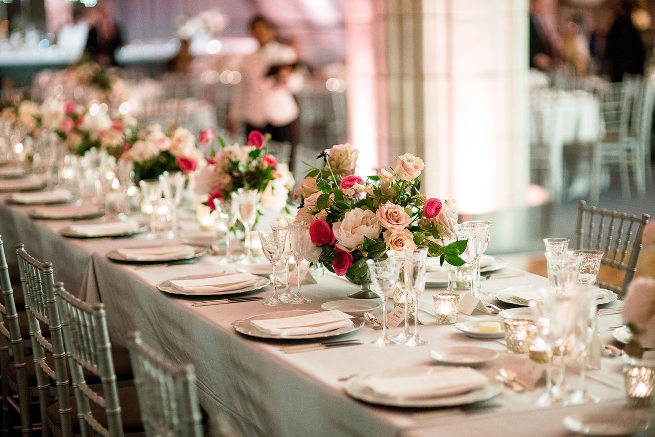 Low Centerpieces on Long King's Table