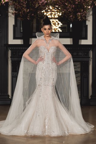 "Bella" by Ines Di Santo ines-di-santo-spring-2019-bridal-collection-wedding-dress-bella-trumpet-strapless-gown-with-cape