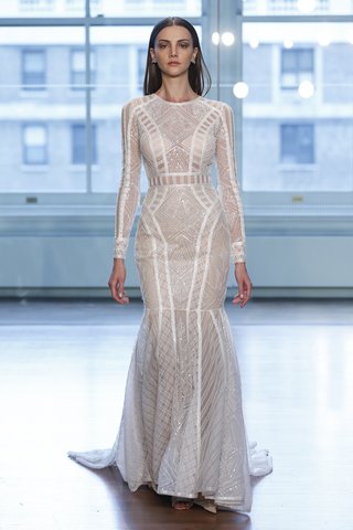 99045 by Justin Alexander 99045-by-justin-alexander-spring-2019-linear-geometric-sequined-lace-fit-and-flare-dress