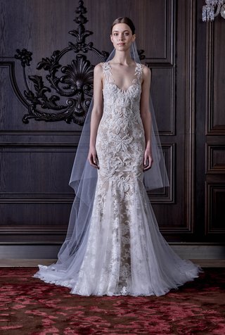 Monique Lhuillier Spring/Summer 2016 Collection sheer-fit-and-flare-gown-with-flower-and-butterfly-appliques-by-monique-lhuillier