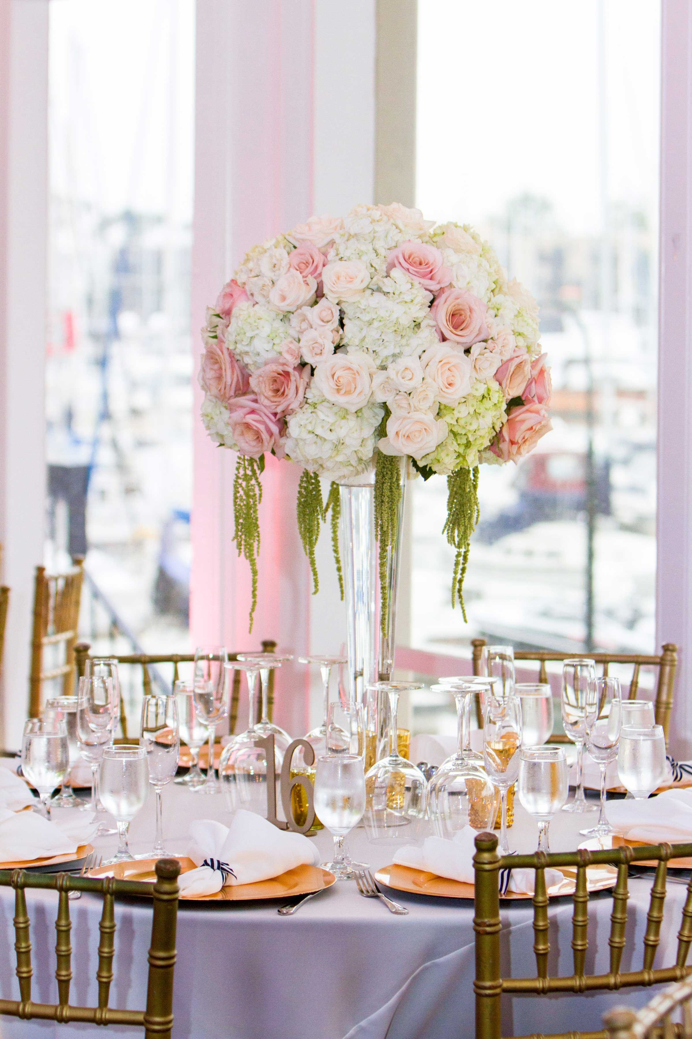 Tall Blush and Ivory Centerpiece with Amaranthus