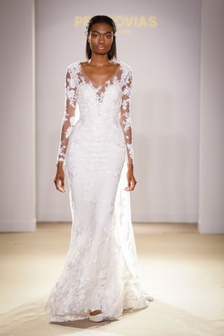 Illusion Floral Gown by Pronovias atelier-pronovias-2019-bridal-collection-wedding-dresses-long-sleeve-illusion-v-neck-gown-embroidery