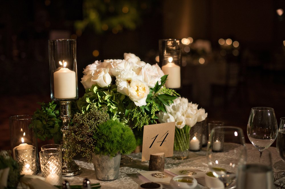 Centerpieces with Crystal Vases and Metal Pails