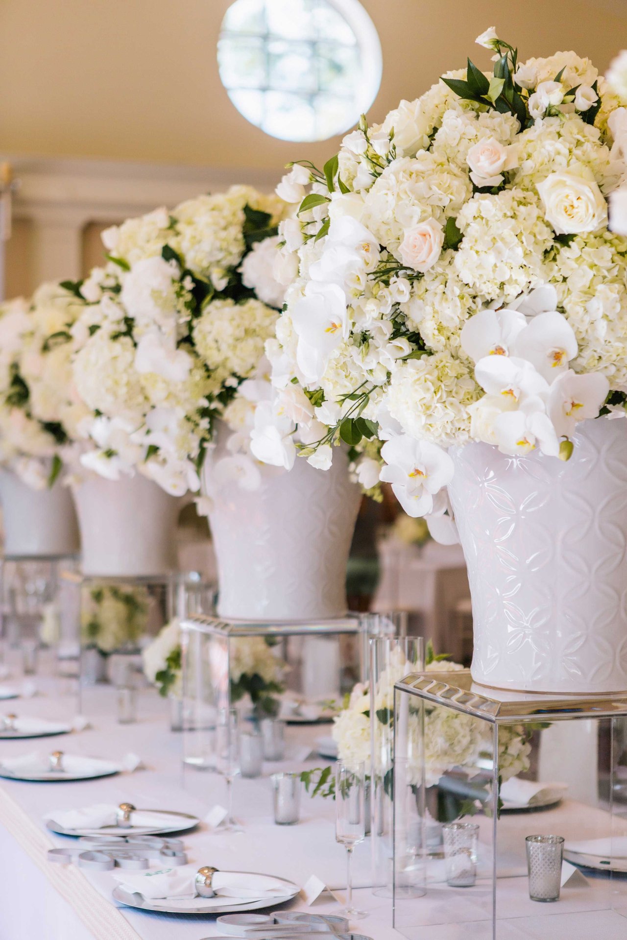 White Ginger Jar Centerpieces