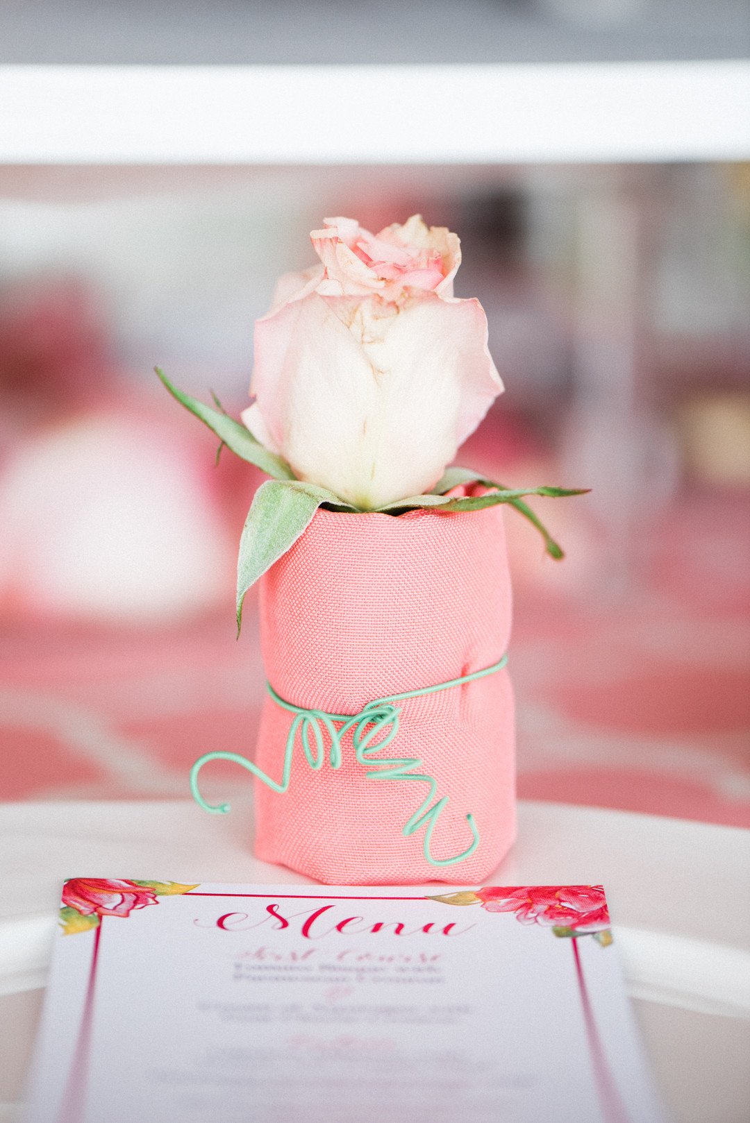 Coral Napkin with Rose