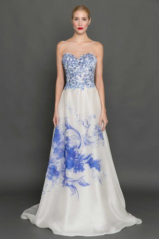 "Fiona" by Francesca Miranda francesca-miranda-fall-2017-fiona-silk-organza-a-line-blue-printed-flowers-floral-appliques
