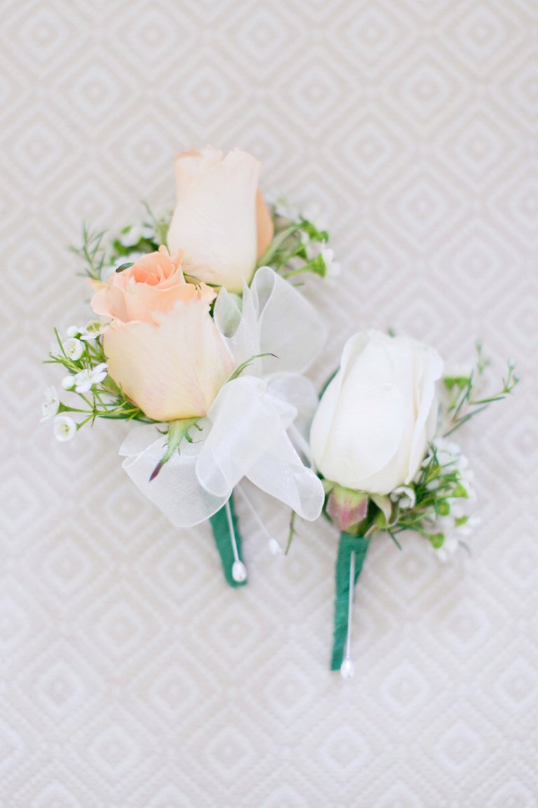 White & Peach Rose Boutonnieres