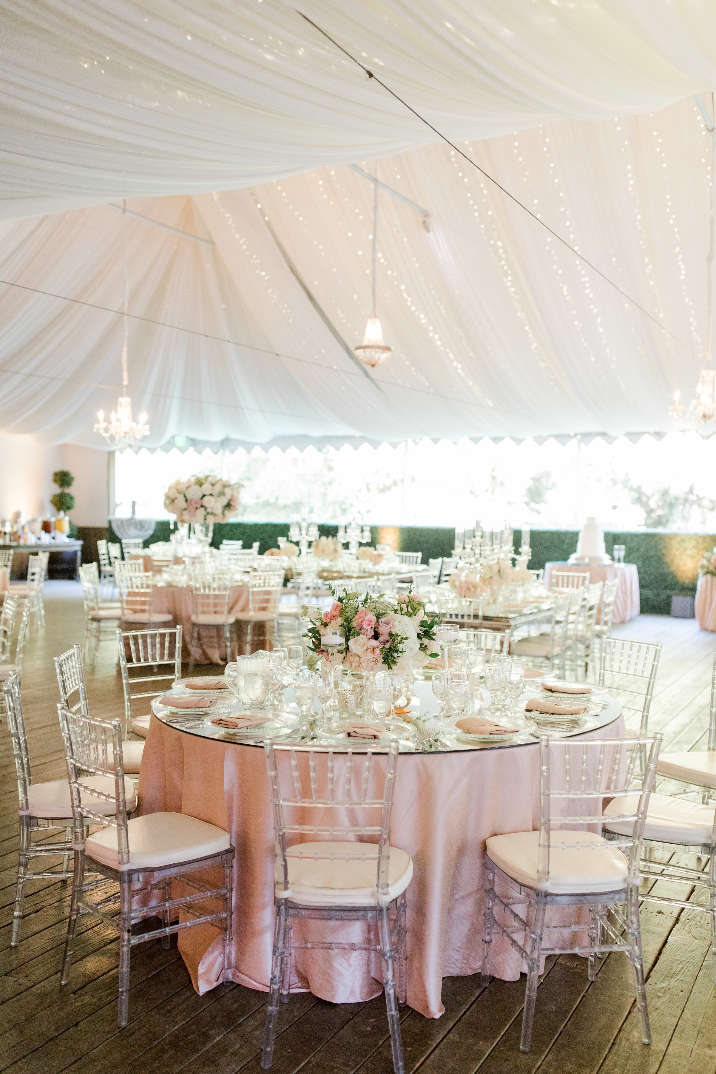 Blush Linens and Clear Chiavari Chairs