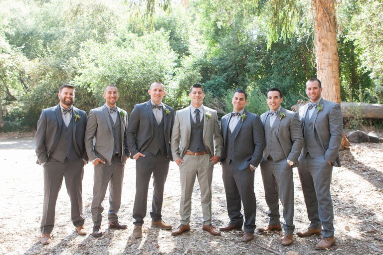 Groomsmen in Mismatched Grey Suits