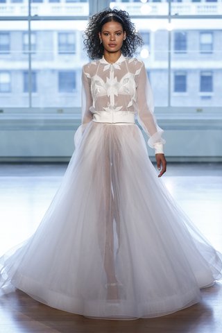 99050 by Justin Alexander 99050-by-justin-alexander-spring-2019-beaded-bikini-with-bomber-jacket-and-transparent-tulle-skirt