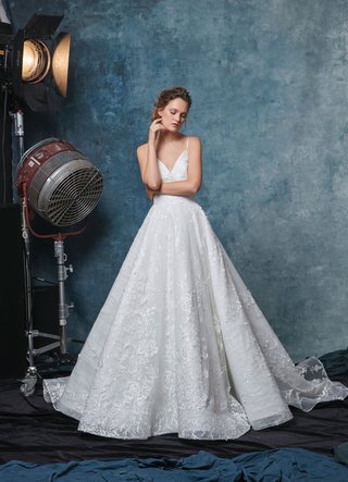 "Margot" by Sareh Nouri sareh-nouri-fall-2019-bridal-collection-wedding-dress-margot-spaghetti-strap-ball-gown-applique