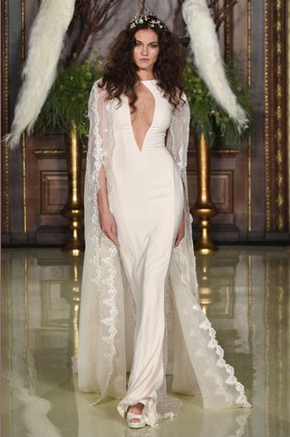 Wedding Dress by Galia Lahav ivory-slip-dress-with-chest-cut-out-and-sheer-cape-by-galia-lahav