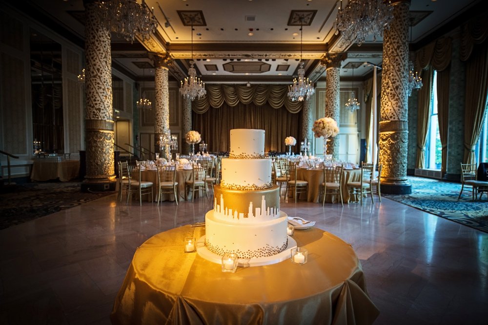 Golden Cake with Chicago Skyline