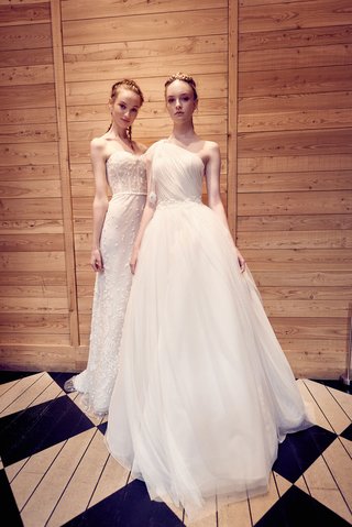 "Gabriella" & "Martina" by Isabelle Armstrong isabelle-armstrong-fall-2018-wedding-dress-gabriella-strapless-gown-and-martina-one-shoulder-dress